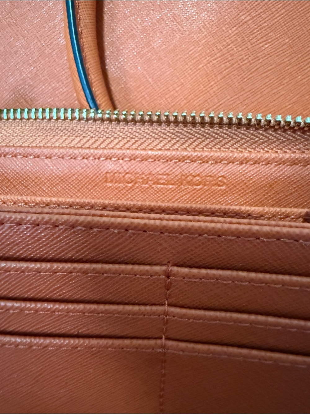 Michael Kors Orange Saffiano Tote & Matching Zip Wristlet Wallet Set - Picture 7 of 16